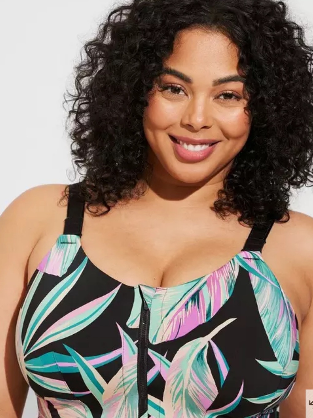 Torrid 40C Wire Free High Impact Zip Front Sports Bra Pretty Summer Leaves Blk